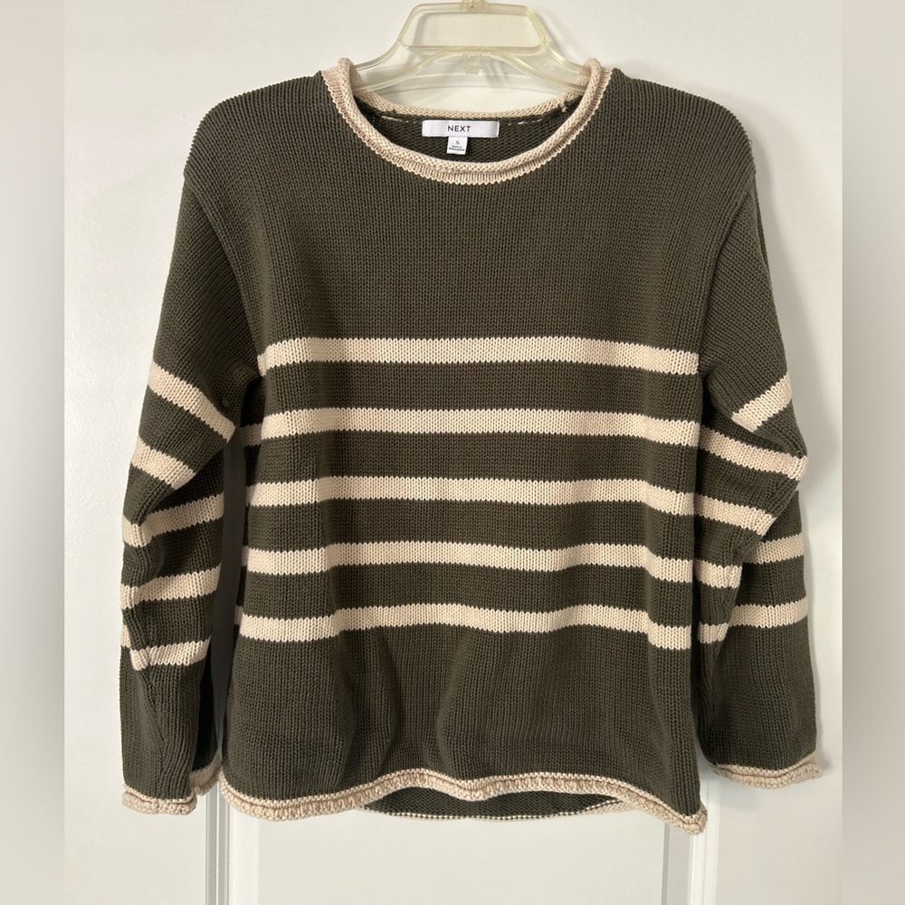 Next Olive and Cream Striped Women's Sweater